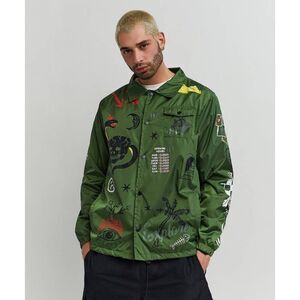 New XL Reason Gritty Coach Jacket Oilve Green Front Snap Long Sleeve Windbreaker